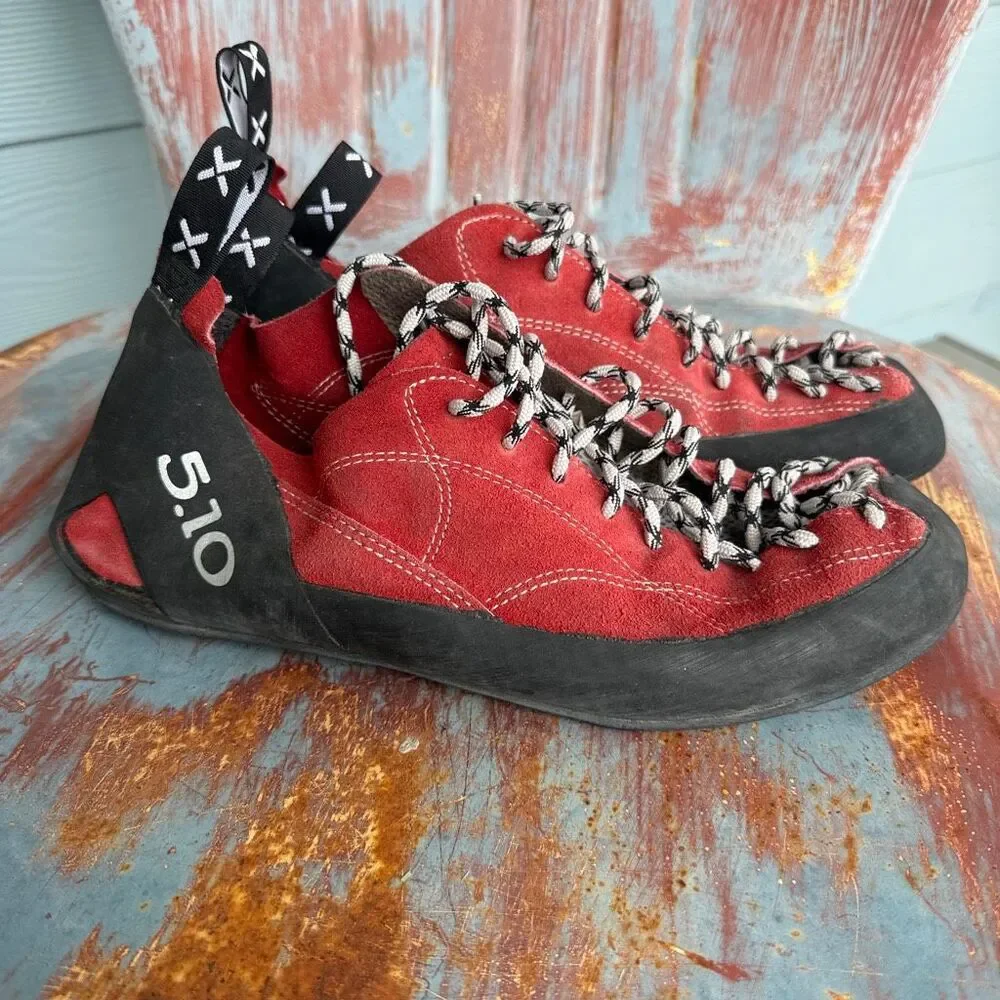 Five Ten 5.10 Coyote Red Suede Lace-Up Rock Climbing Shoes Stealth C4 Size 12
